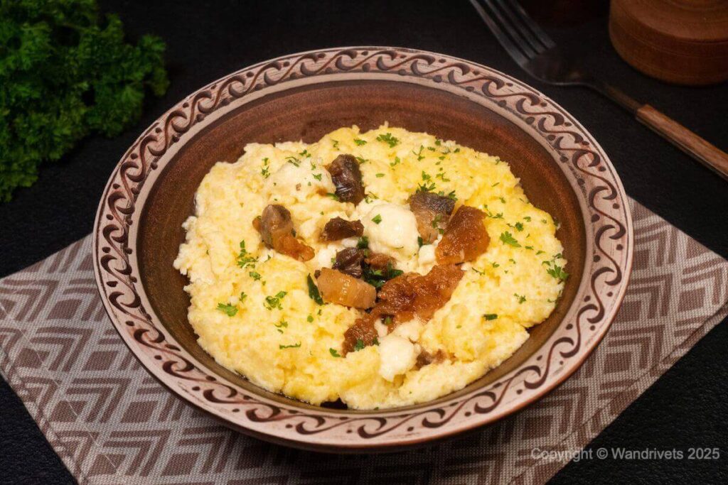 Банош із бринзою в садибі Ясіні, Закарпаття